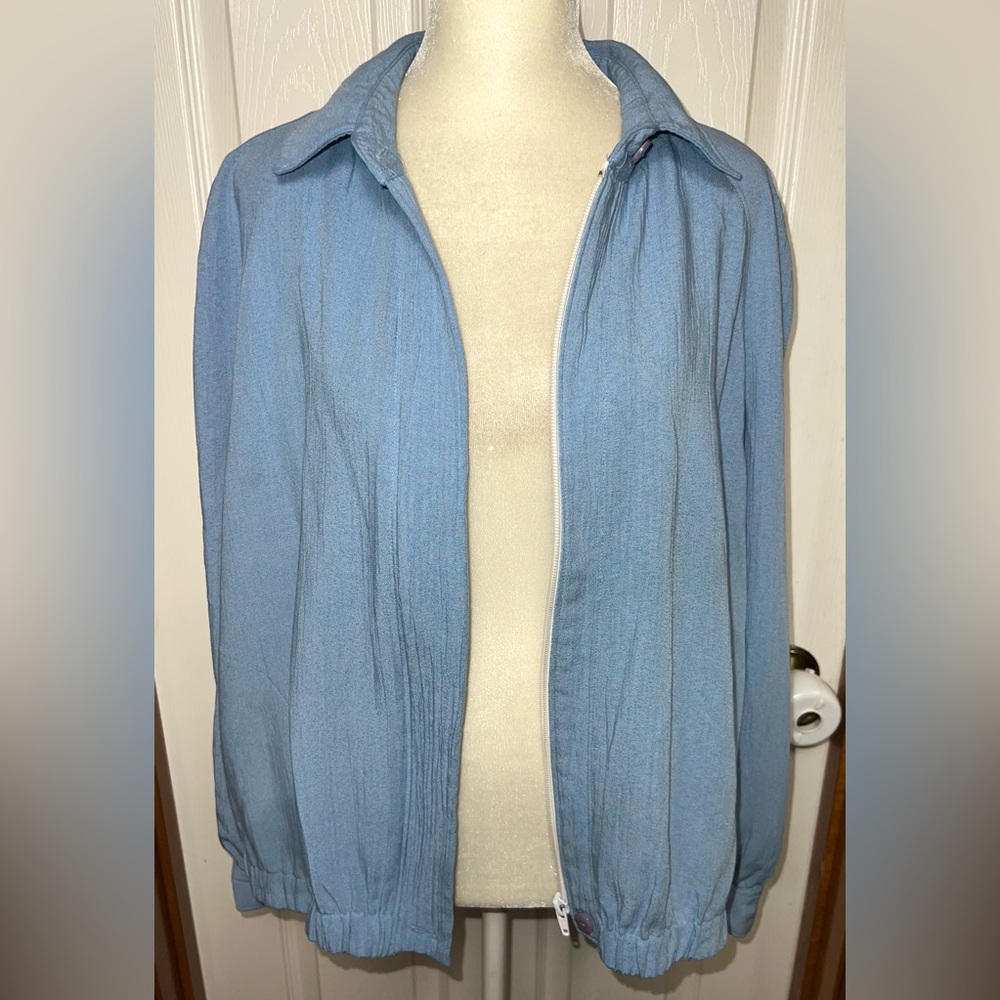 (READ) Vintage Jacket Denim Bomber Jacket Denim Jacket Shacket Zip Lightweight L